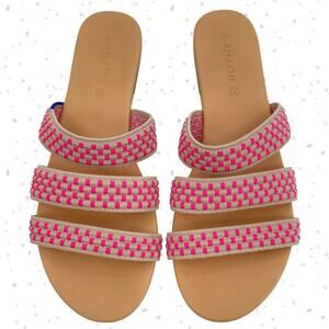 Rothy’s Triple Band Hot Pink Basket Stitch Summer Sandal Slides Preppy Size 8.5